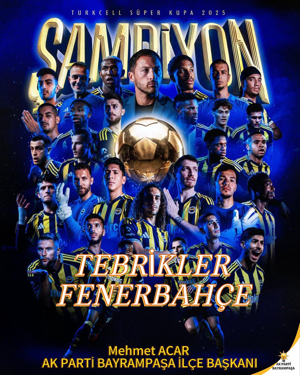 Fenerbahçe Spor Kulübünü yürekten kutluyor; futbolcularını, teknik heyetini ve tüm camiayı tebrik ediyorum.